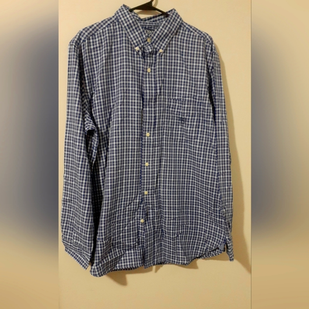Chaps Ralph Lauren Men's Button Front Casual Dress Shirt Size Large Blue Plaid